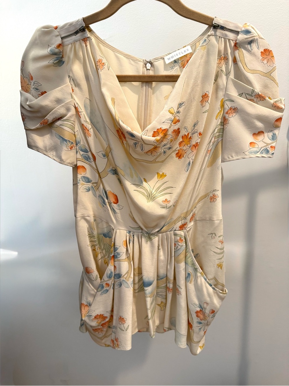 Whistles Vintage 100% Silk Floral Peplum Blouse - Cream Multi - US Size 4